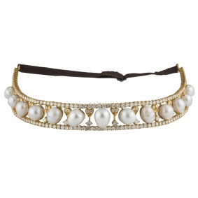 Yellow Gold Diamond and Pearl Tiara